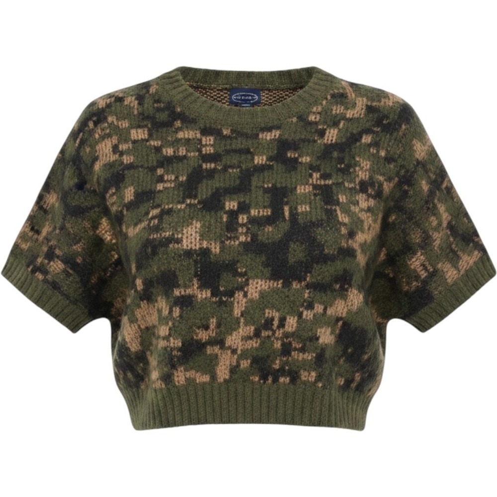 SCOOP Women's Sweater Fuzzy Camouflage Cropped Crewneck Short Sleeve Size 20 XXL